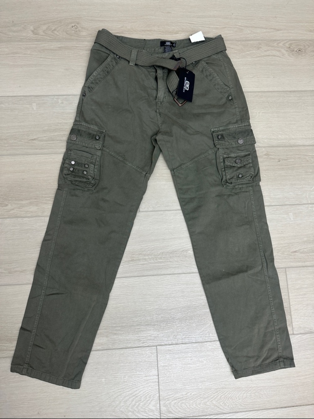 Benjamin Black Dark Green Cargo Pants | Utility Pocket Belted Trousers | NWT